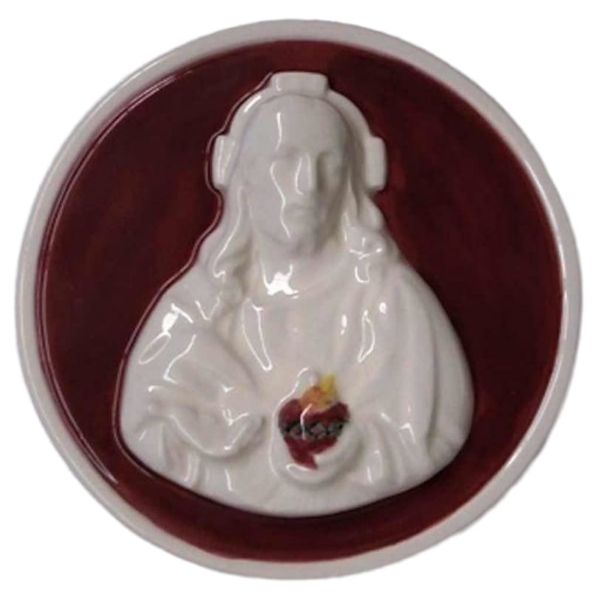Immagine di Sacro Cuore di Gesù rosso Tondo da muro 12 cm ceramica Robbiana