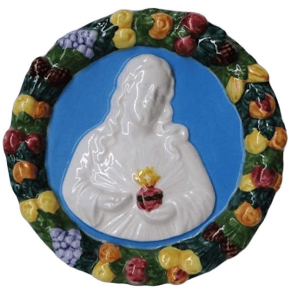 Picture of Sacred heart of Jesus 18 cm (7,1 inch) Della Robbia ceramic wall tondo