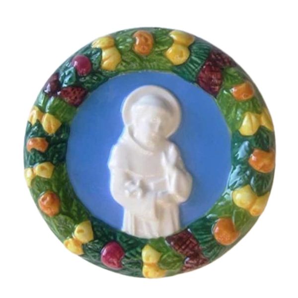 Picture of St. Francis of Assisi 11 cm (4,3 inch) Della Robbia ceramic wall tondo