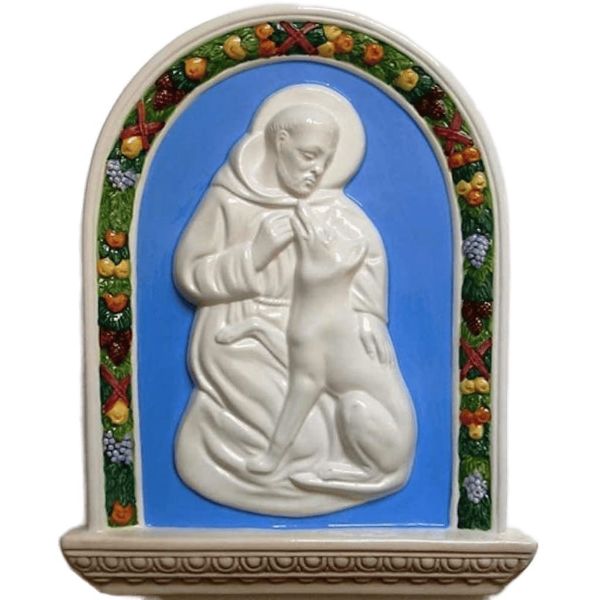 Picture of St. Francis and the Wolf 33x26 cm (13x10,2 inch) Della Robbia ceramic wall panel
