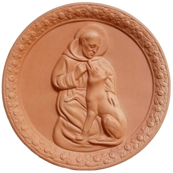 Picture of St. Francis and the Wolf 30 cm (11,8 inch) Della Robbia terracotta wall tondo
