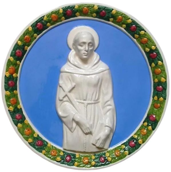 Immagine di San Francesco Tondo da muro 30 cm ceramica Robbiana