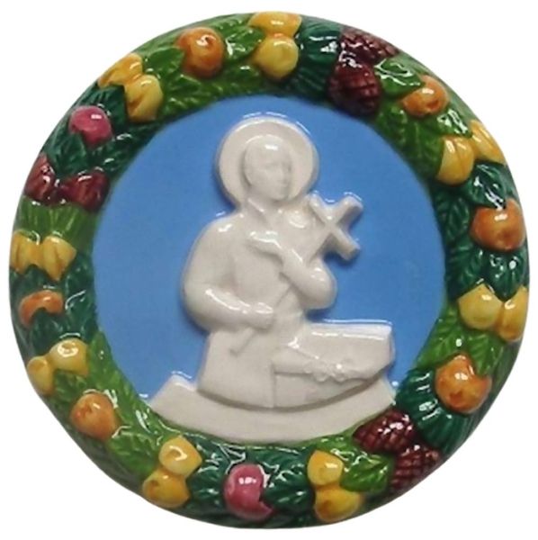 Immagine di San Gerardo Tondo da muro 11 cm ceramica Della Robbia