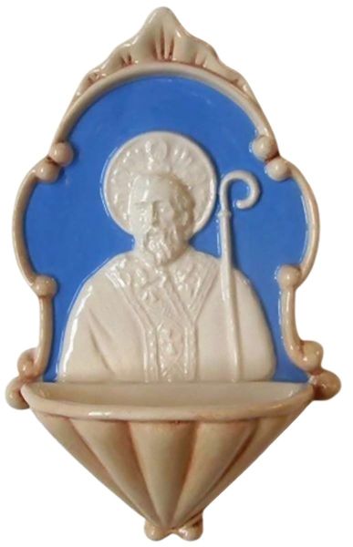 Picture of St. Nicholas Holy Water Stoup 20 cm (7,9 inch) Della Robbia ceramic
