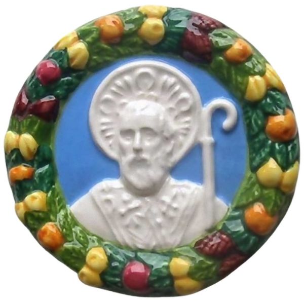 Picture of St. Nicholas of Bari 12 cm (4,7 inch) Della Robbia ceramic wall tondo