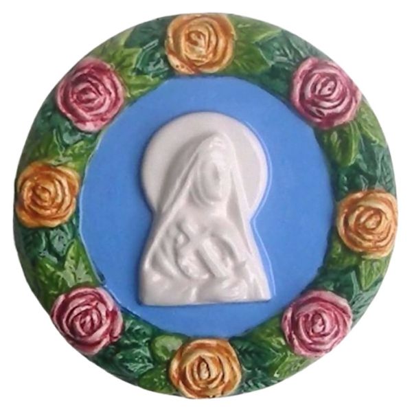 Immagine di Santa Rita da Cascia e Rose Tondo da muro 11 cm ceramica Robbiana
