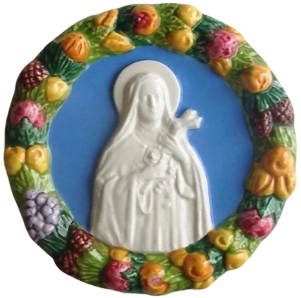 Immagine di Santa Teresa Tondo da muro 16 cm ceramica Della Robbia