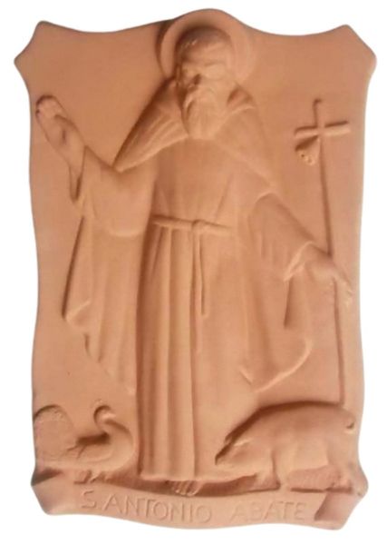 Picture of St. Anthony Abbot 37x25 cm (14,6x9,8 inch) Della Robbia terracotta Bas-relief