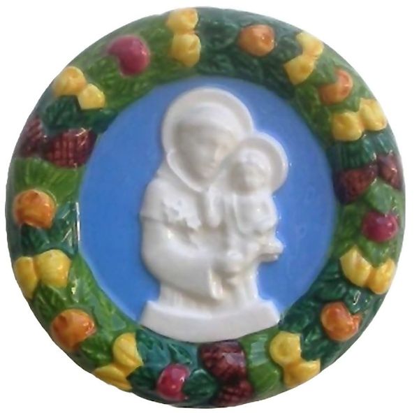 Picture of St. Anthony of Padua 11 cm (4,3 inch) Della Robbia ceramic wall tondo