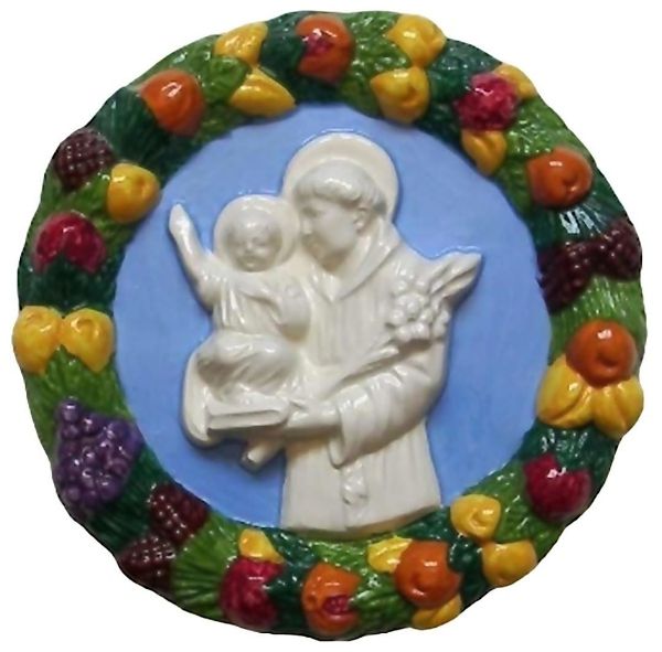 Picture of St. Anthony of Padua 17 cm (6,7 inch) Deruta glazed ceramic wall tondo