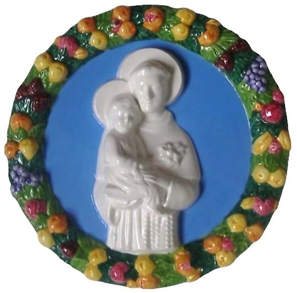 Picture of St. Anthony of Padua 25 cm (9,8 inch) Della Robbia ceramic wall tondo
