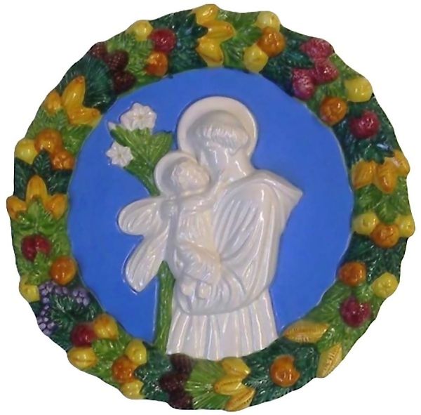 Picture of St. Anthony of Padua 32 cm (12,6 inch) Della Robbia ceramic wall tondo