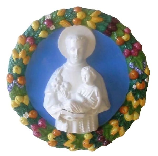 Imagen de San Antonio de Padua Tondo de muro 35 cm cerámica Robbiana