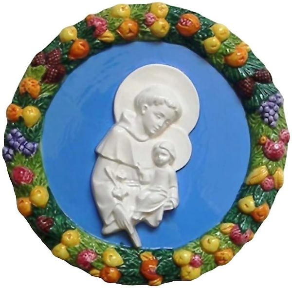 Picture of St. Anthony 25 cm (9,8 inch) Della Robbia ceramic wall tondo