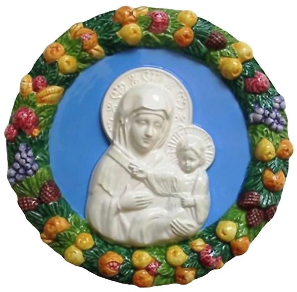 Immagine di Madonna Tondo da muro 23 cm ceramica invetriata Della Robbia