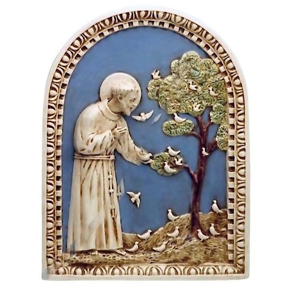 Imagen de San Francisco y las Aves Retablo de muro 60x45 cm cerámica Robbiana