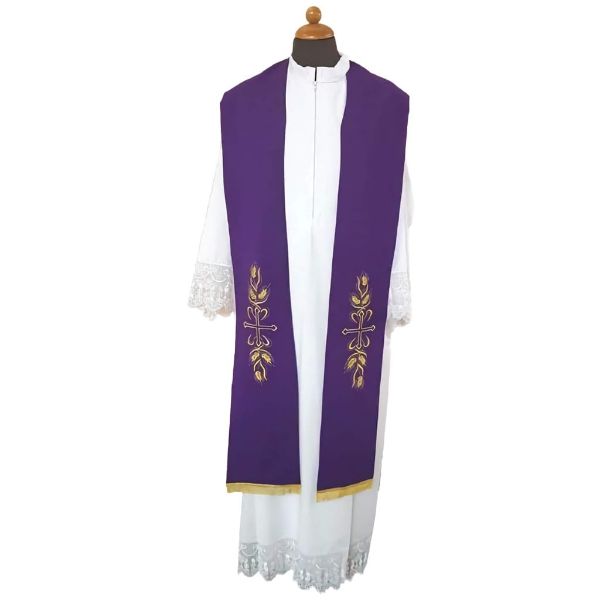 Imagen de Estola sacerdotal poliester bordado dorado Cruz Espigas