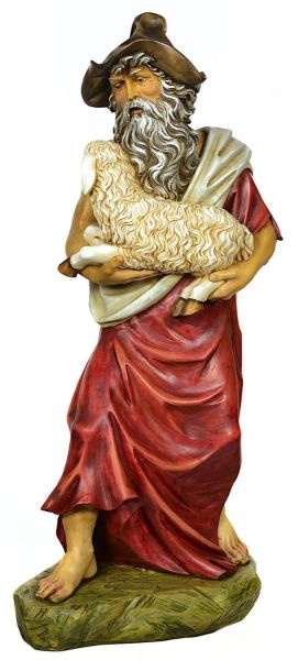 Immagine di Pastore con Pecora statua Presepe Euromarchi 95 cm in resina da esterno
