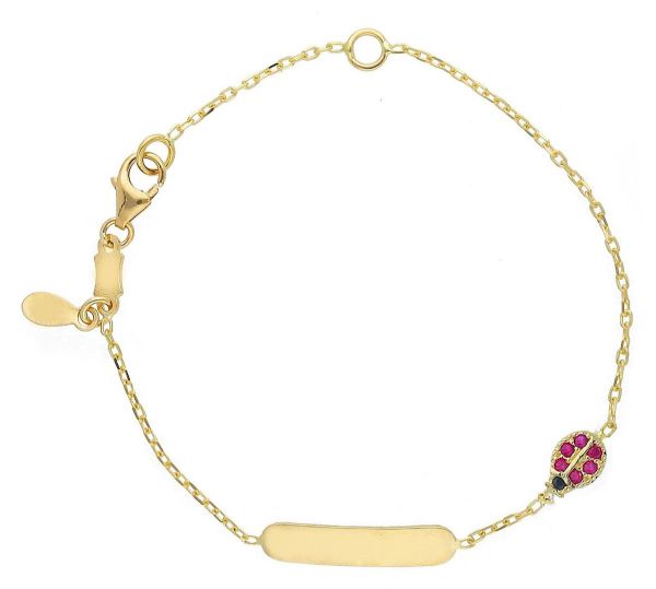 Immagine di Bracciale Battesimo bimba Coccinella oro giallo 18k e pietre | Tag | 12+2 cm 