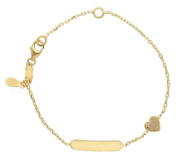 Imagen de Pulsera de Bautizo niña Corazón oro 18k circones | Tag | 12+2 cm