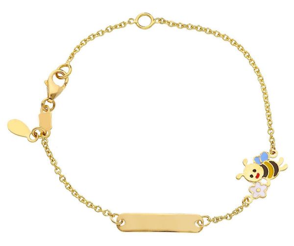 Immagine di Bracciale Battesimo bimba Ape oro giallo 18k smalto | Tag | 14 cm 