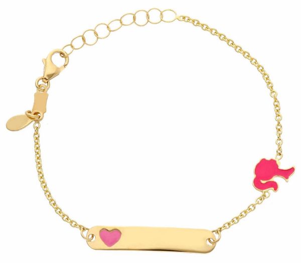 Immagine di Bracciale Battesimo bimba Barbie oro giallo 18k smalto | Tag | 14 cm 