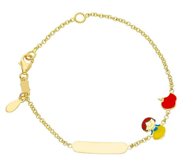 Immagine di Bracciale Battesimo bimba Biancaneve oro giallo 18k e smalto | 14 cm 