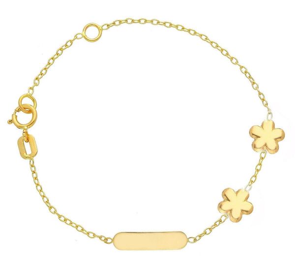 Immagine di Bracciale Battesimo bimba Fiori oro giallo 18k | 14 cm 