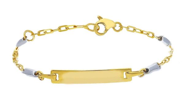 Immagine di Bracciale Battesimo oro giallo / bianco 9k | Tag | 14 cm 