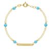 Immagine di Bracciale Battesimo bimba oro giallo 18k turchese | Tag | 14 cm 