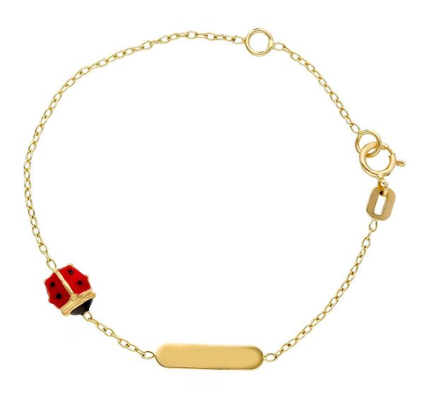 Imagen de Pulsera de Bautizo Mariquita oro 18k esmalte | Tag | 14,5 cm