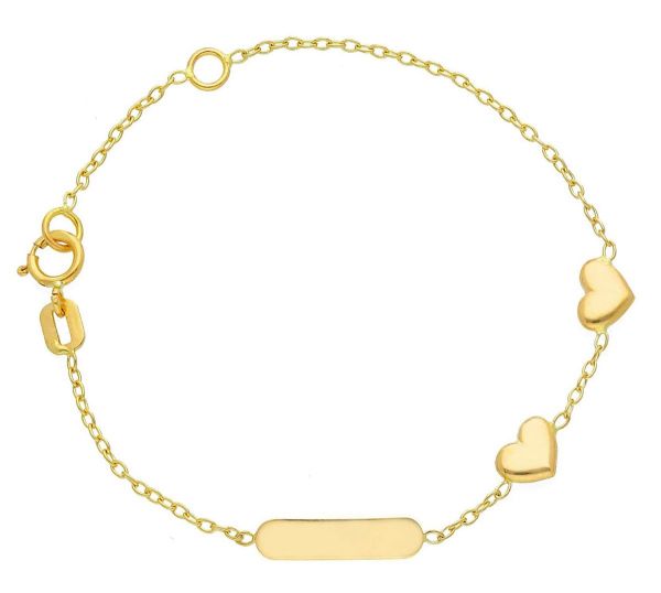 Imagen de Pulsera de Bautizo Corazones oro 18k | Tag personalizado | 14,5 cm