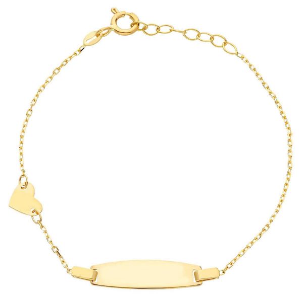 Imagen de Pulsera de Bautizo niña Corazón oro amarillo 18k | Tag | 14+2 cm