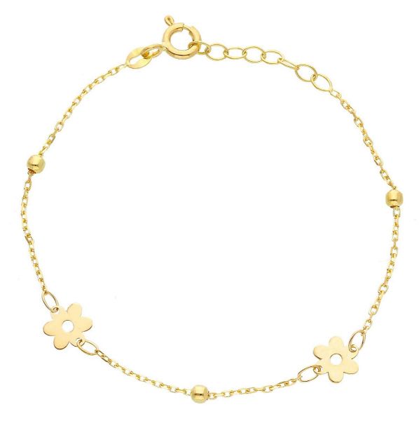 Immagine di Bracciale Battesimo bimba Fiore e sfere oro giallo 18k | 14+2 cm 