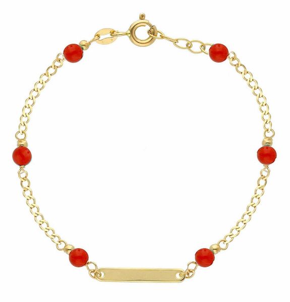 Immagine di Bracciale Battesimo bimba oro giallo 18k corallo | Tag | 15,5 cm 