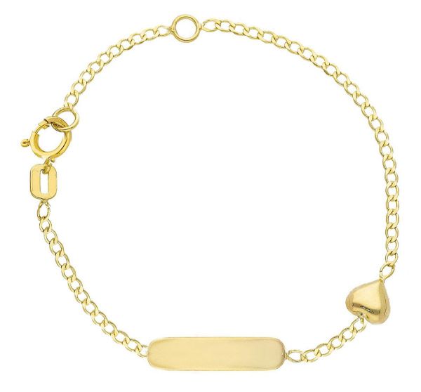 Imagen de Pulsera de Bautizo niña Corazón oro amarillo 18k | Placa personalizable | 12+2 cm