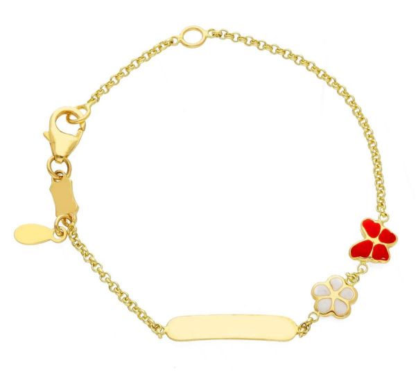Immagine di Bracciale Battesimo bimba Fiore e Farfalla oro giallo 18k smalto | Tag