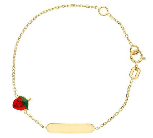 Immagine di Bracciale Battesimo bimba Fragola oro giallo 18k smalto | Tag | 12+2 cm