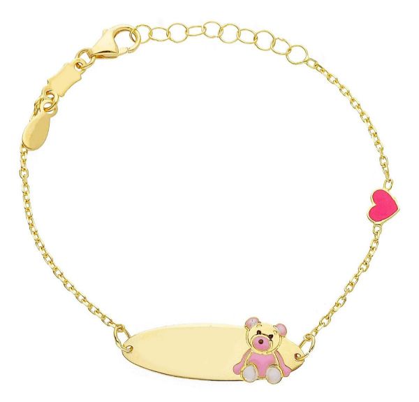 Immagine di Bracciale Battesimo bimba Orsetto oro giallo 18k smalto | Tag | 12+2 cm