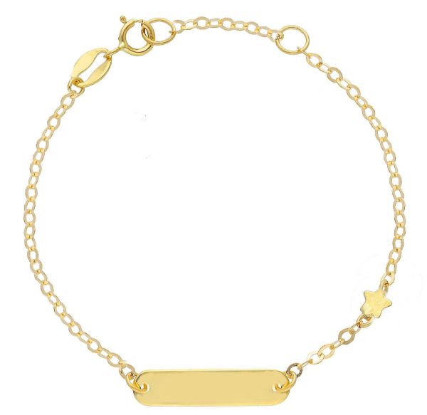 Imagen de Pulsera de Bautizo Estrella oro amarillo 18k | Tag personalizado | 12+2 cm