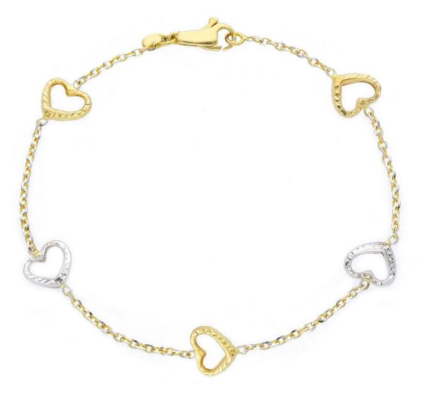 Immagine di Bracciale Battesimo bimba Cuori oro bicolor 18k | 16+2 cm