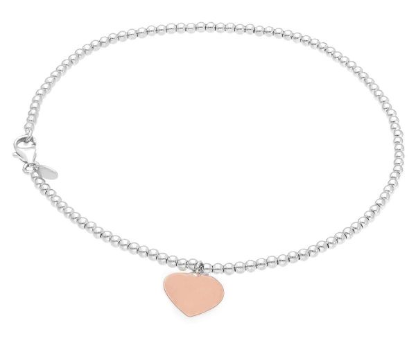 Imagen de Pulsera de Bautizo niña Corazón y esferas oro bicolor macizo 18k | 19 cm