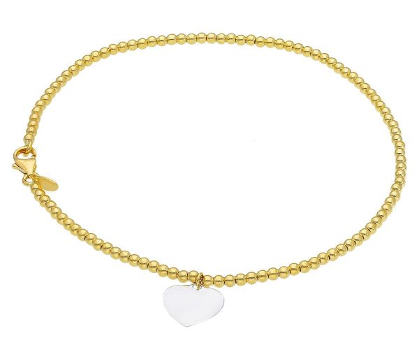 Imagen de Pulsera de Bautizo niña Corazón y esferas oro bicolor macizo 18k | 19 cm