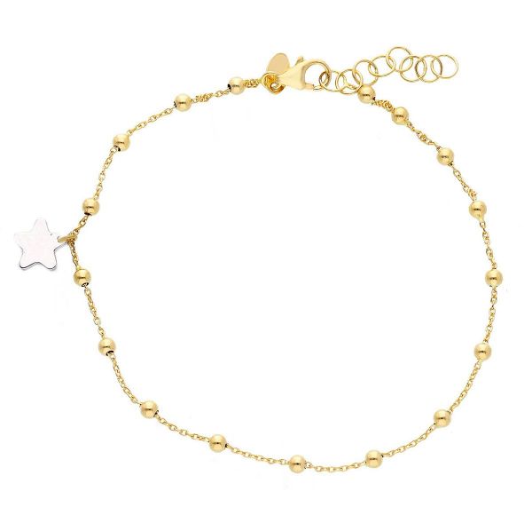 Picture of Solid 18k yellow / white gold Star Christening Bracelet for Girls | 19 cm