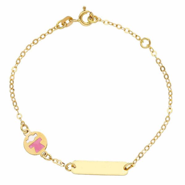 Immagine di Bracciale Battesimo Bimba oro giallo 18k smalto | Tag | 14+2 cm