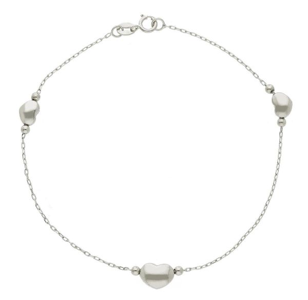 Imagen de Pulsera de Bautizo Corazones oro blanco 18k | 18 cm