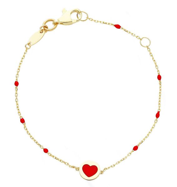 Immagine di Bracciale Battesimo bimba Cuore oro giallo 9k e smalto | 14 cm 