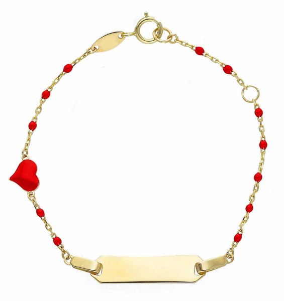 Picture of Enamel Heart Christening Bracelet | 9k gold | Custom Tag | 14 cm