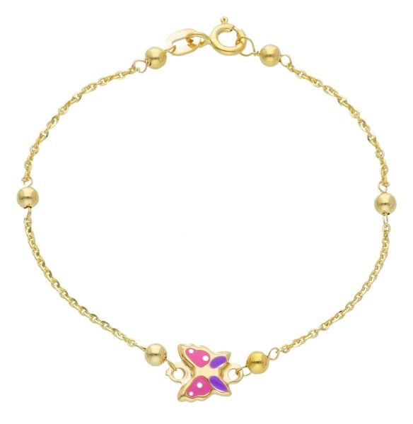 Picture of Enamel Butterfly Christening Bracelet for Girls | 9k yellow gold | 14 cm