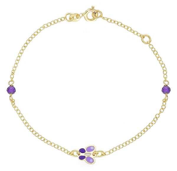 Immagine di Bracciale Battesimo bimba Farfalla oro giallo 9k e smalto | 14+2 cm 
